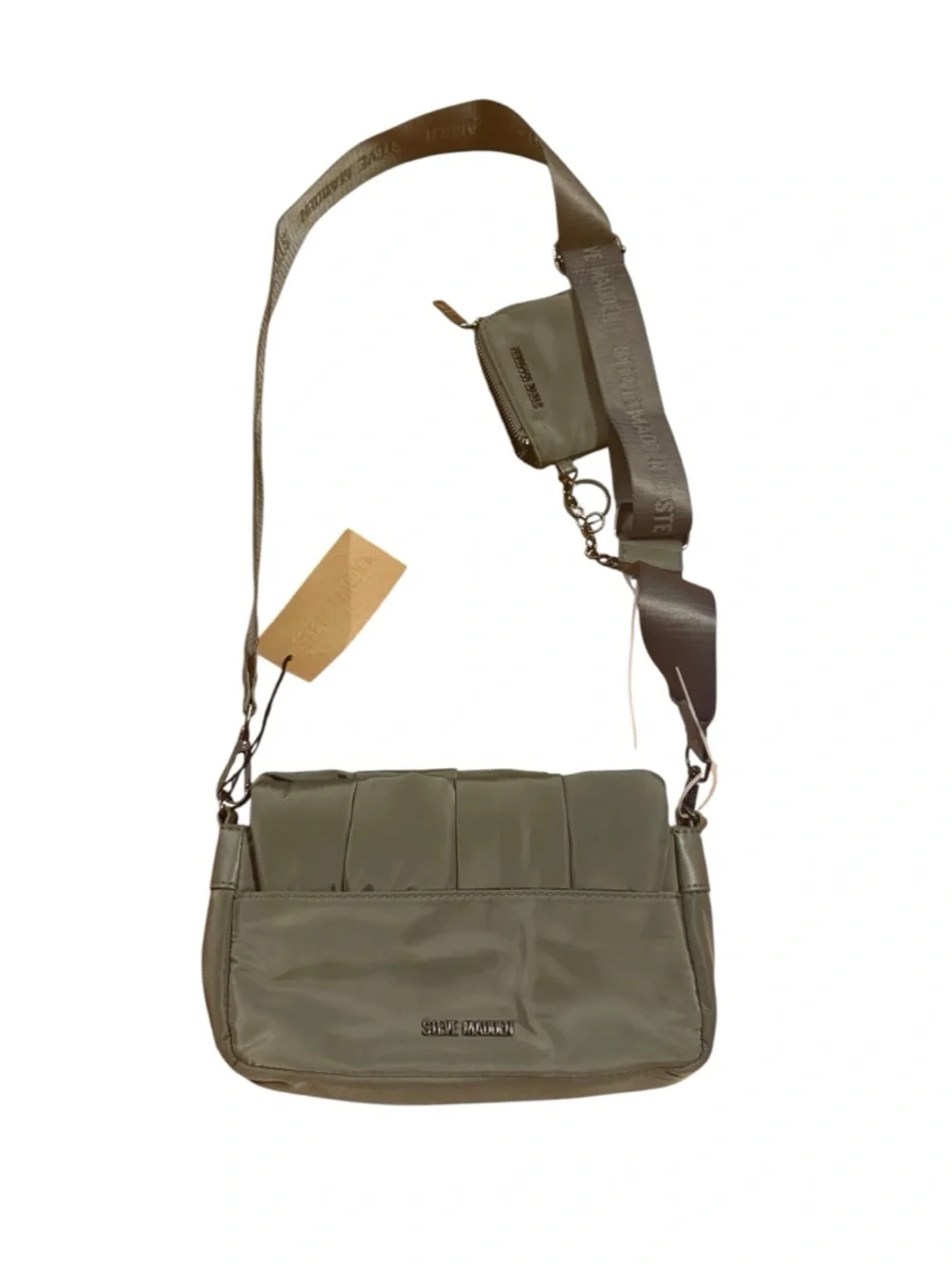 Steve Madden Quilted Olive Crossbody Messenger Bag w/ Detachable Coin Pouch NWT